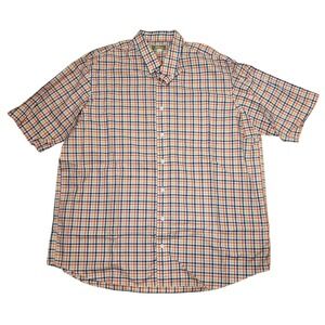 Duluth Trading 2xlt Mens Shirt Short Sleeve Button Up Blue Orange Cotton